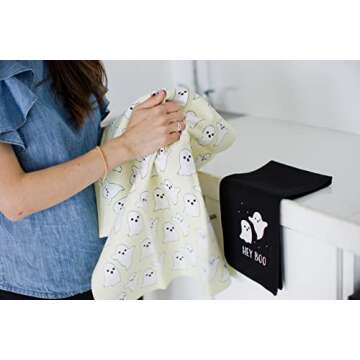 Pearhead Hey Boo Ghost Dish Towels, Set of 2, Halloween Tea Towels, Halloween Decor, Fall Halloween Towels, Kitchen Tea Towels Spooky Season, Kitchen Décor