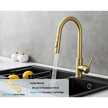 Elegant Havin Gold Kitchen Faucet, High Arc, Easy Install, Pull Down Sprayer