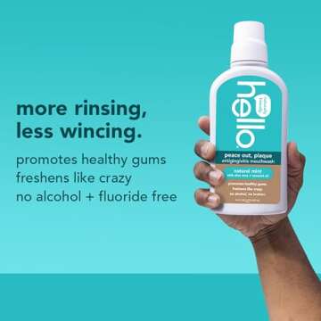 Hello Peace Out Plaque, Antigingivitis Alcohol Free Mouthwash, Natural Mint with Aloe Vera and Coconut Oil, Fluoride Free, Vegan, SLS Free and Gluten Free, 16 Ounce (Pack of 3)
