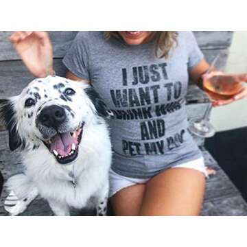 Womens I Just Want to Drink Wine and Pet My Dog Funny Humor Puppy Lover T Shirt