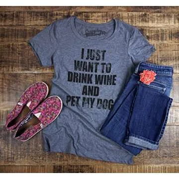 Womens Funny Dog Lover T Shirt - Wine & Pet Love Tee