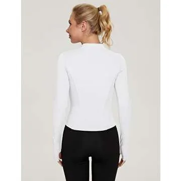 LUYAA Womens Lightweight Full Zip Running Track Jacket Workout Slim Fit Yoga Sportwear with Thumb Holes White XS