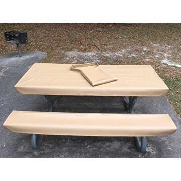 Table Gloves- Worlds Finest, Most Heavy Duty, Fitted Marine Grade Vinyl Picnic Table Cover Sets- Han...