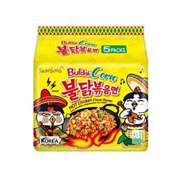 Samyang Hot Chicken Buldak Corn Flavor Ramen Korean Spicy Ramen (Pack of 5)