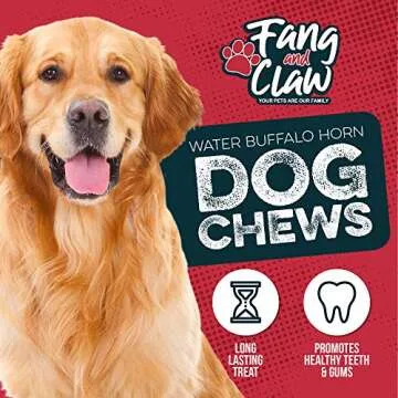 Water Buffalo Horn Dog Chew 4 Pack - Large 8" - All Natural Free Range Grass Fed Single Source Protein - No Chemicals, Additives, Hormones - Long Lasting, Good for Aggressive Chewers – by Fang & Claw