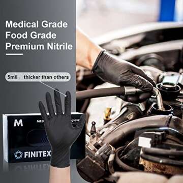 FINITEX - Black Nitrile Disposable Gloves, 5mil, Powder-free, Medical Exam Gloves Latex-Free 100 PCS...