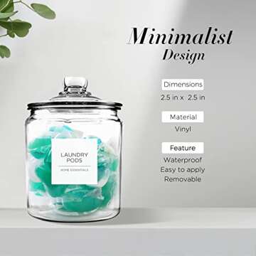 144 PCS Minimalist Laundry Room Labels Set, v2croft Water Resistant Stickers,Water/Oil Resistant Sti...