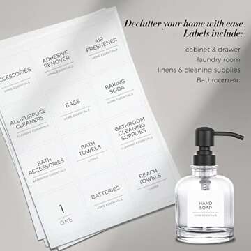 144 PCS Minimalist Laundry Room Labels Set, v2croft Water Resistant Stickers,Water/Oil Resistant Stickers for Laundry Room, Linen Closet Home Bathroom and The Beauty Organization（White)