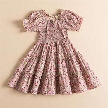 NNJXD Girl Smocked Elastic Printed Dress Summer Casual Wear Size (130) 6-7 Years 1903 Floral
