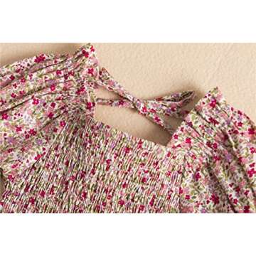 NNJXD Girl Smocked Elastic Printed Dress Summer Casual Wear Size (130) 6-7 Years 1903 Floral