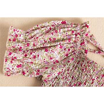 NNJXD Girl Smocked Elastic Printed Dress Summer Casual Wear Size (130) 6-7 Years 1903 Floral