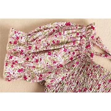 NNJXD Girl Smocked Elastic Printed Dress Summer Casual Wear Size (130) 6-7 Years 1903 Floral