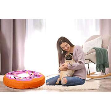Donut Cat Bed & Small Dog Bed, Plush Orthopedic Foam Mattress Pet Bed for Indoor Cats or Small Dogs, Cat Sofa with Machine Washable + Removable Cover Waterproof Lining, Cream Print (Medium)