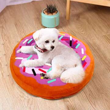Donut Cat Bed & Small Dog Bed, Plush Orthopedic Foam Mattress Pet Bed for Indoor Cats or Small Dogs, Cat Sofa with Machine Washable + Removable Cover Waterproof Lining, Cream Print (Medium)