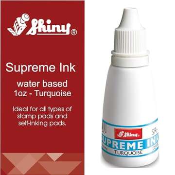 Turquoise Refill Ink, Shiny Premium Water-Based Refill Ink for Rubber Stamps, 1oz