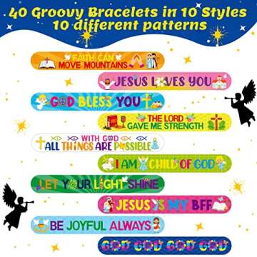 40 Pcs Bible Verses Religious Christian Slap Bracelets for Kids Jesus Love You Wristbands Inspiratio...