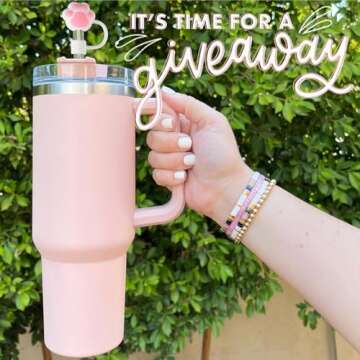 6pcs Pink Silicone Straw Covers for Stanley Cup - Cute Reusable Toppers