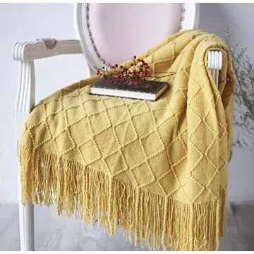 Soft 100% Acrylic Knitted Throw Blanket with Tassels 50"