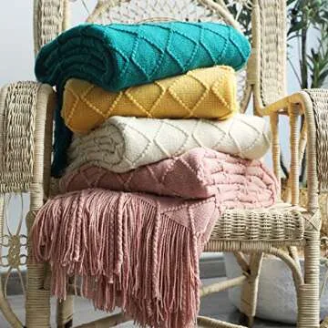 Soft 100% Acrylic Knitted Throw Blanket with Tassels 50"