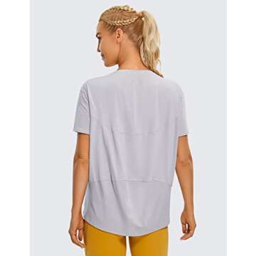 CRZ YOGA Women's Pima Cotton Short Sleeve Shirts Boat Neck Loose Fit Gym Workout T-Shirt Athletic Ca...
