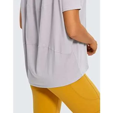 CRZ YOGA Women's Pima Cotton Short Sleeve Shirts Boat Neck Loose Fit Gym Workout T-Shirt Athletic Casual Tops Iced Iris Small