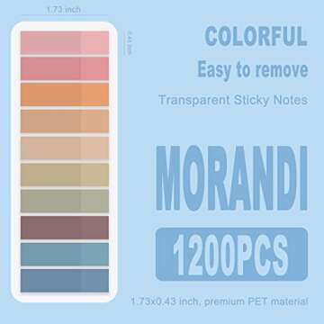 1300 Pcs Sticky Index Tabs Page Markers, Morandi Sticky Note Tabs Colored and Transparent Sticky Notes Page Tabs Book Marker for Binders, Books, Paper, Notes, Filer Folders