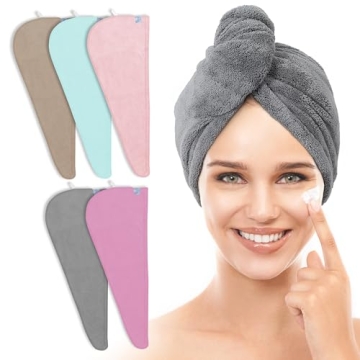 TENSTARS 5 Pack Hair Towel Wrap - Super Absorbent & Soft