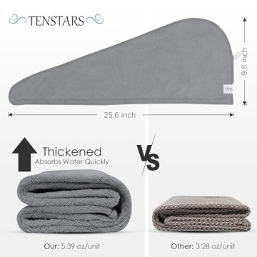 TENSTARS 5 Pack Hair Towel Wrap - Super Absorbent & Soft