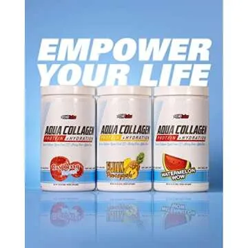EHP Labs Aqua Hydrolyzed Collagen Peptides Powder - 10g of Protein per Serving, Hydration & Gut Health Support, Grass Fed Pasture-Raised Bovine Collagen, Type I & III, 24 Servings (Watermelon Wow)