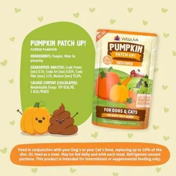 Weruva Pumpkin Patch Up! Pumpkin Puree Pet Food Supplement for Dogs & Cats, 1.05oz Pouch (Pack of 12)