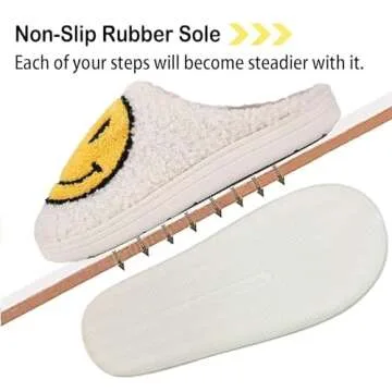 LEZIRTOI Retro Fuzzy Face Slippers for Women men， Womens Girls Cute Yellow the Lable Face House Slippers for Indoor Outdoor Pink/White/Black/Blue(Yellow,42/43)