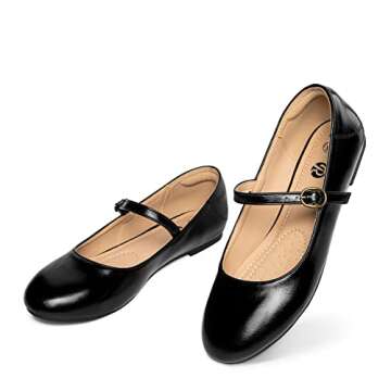 Rekayla Women's Mary Jane Shoes Comfortable Slip on Round Toe Ballet Flats Black Size 8