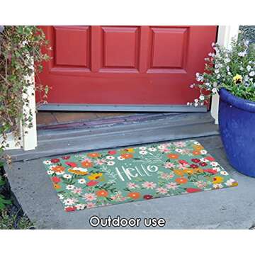 Toland Home Garden 800521 Hello Flowers Spring Door Mat - 18x30 Inch, Flower Outdoor Doormat for Ent...