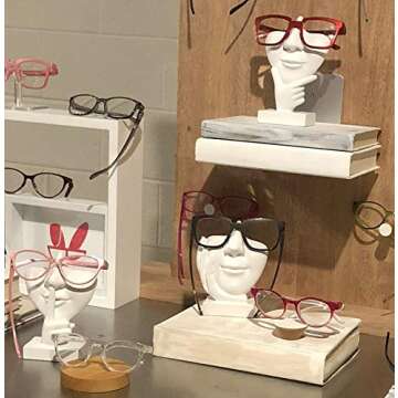 JewelryNanny Artsy Face Eyeglass Holder Stand - Sculpted Nose for Eyeglasses or Sunglasses, Life is Good, White