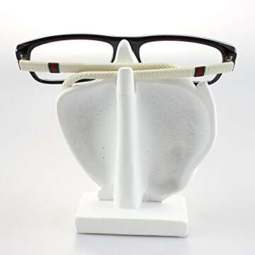 JewelryNanny Artsy Face Eyeglass Holder Stand - Sculpted Nose for Eyeglasses or Sunglasses, Life is Good, White