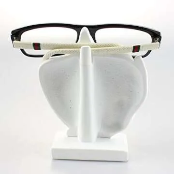 JewelryNanny Artsy Face Eyeglass Holder Stand - Sculpted Nose for Eyeglasses or Sunglasses, Life is Good, White