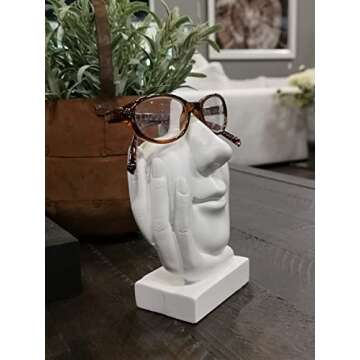 JewelryNanny Artsy Face Eyeglass Holder Stand - Sculpted Nose for Eyeglasses or Sunglasses, Life is Good, White