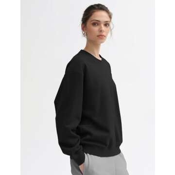 PUMIEY Sweatshirt for Women Crewneck Long Sleeve Hoodies Casual Loose Pullover Tops Fall Fashion, Jet Black Medium