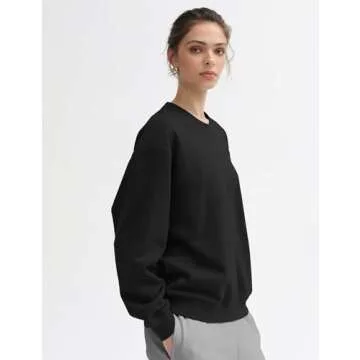 PUMIEY Sweatshirt for Women Crewneck Long Sleeve Hoodies Casual Loose Pullover Tops Fall Fashion, Jet Black Medium
