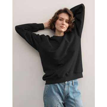 PUMIEY Sweatshirt for Women Crewneck Long Sleeve Hoodies Casual Loose Pullover Tops Fall Fashion, Jet Black Medium