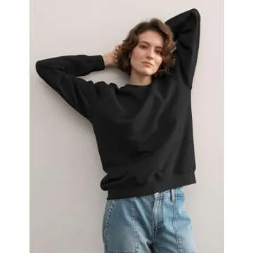 PUMIEY Sweatshirt for Women Crewneck Long Sleeve Hoodies Casual Loose Pullover Tops Fall Fashion, Jet Black Medium