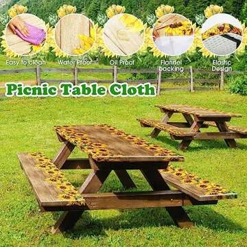 Stylish 3 Pcs Vinyl Picnic Table Cover Set for Outdoors