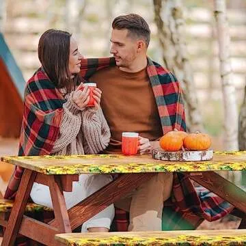 Stylish 3 Pcs Vinyl Picnic Table Cover Set for Outdoors