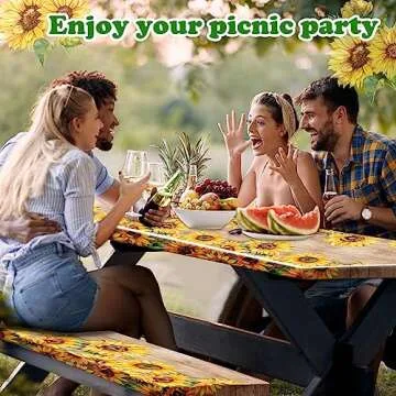 Stylish 3 Pcs Vinyl Picnic Table Cover Set for Outdoors
