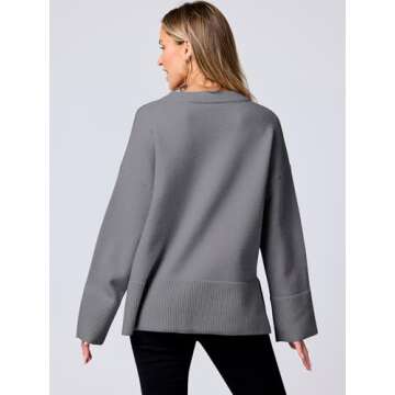 Caracilia Sweaters for Women Oversized Crewneck Long Sleeve Casual Loose Knit Pullover Sweater Top 2024 Fall Grey Small