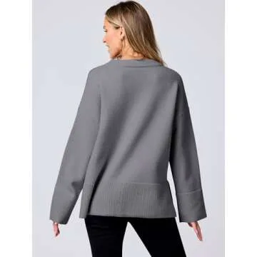 Caracilia Sweaters for Women Oversized Crewneck Long Sleeve Casual Loose Knit Pullover Sweater Top 2024 Fall Grey Small