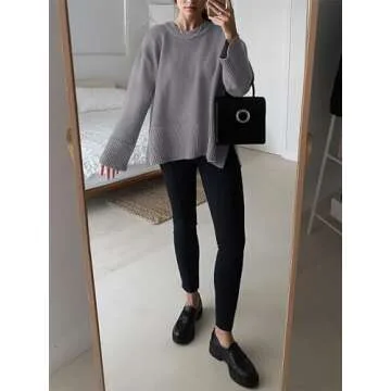 Caracilia Sweaters for Women Oversized Crewneck Long Sleeve Casual Loose Knit Pullover Sweater Top 2024 Fall Grey Small