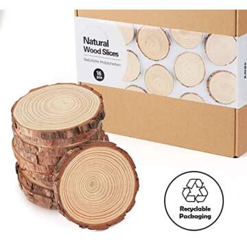 ilauke Wood Slices for Crafts 3.5''-4'' Unfinished Wood Crafts 16Pcs Natural Wood Rounds with Bark for Wedding Centerpieces Table Coasters Rustic Wood Decoration Wood Craft Supplies