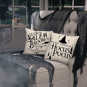 4TH Emotion Halloween Decor Pillow Covers 16x16 Set of 4 Halloween Decorations Hocus Pocus Farmhouse Saying Outdoor Fall Pillows Decorative Throw Cushion Case for Home Couch TH023-16