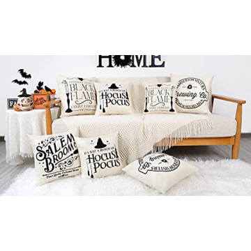4TH Emotion Halloween Decor Pillow Covers 16x16 Set of 4 Halloween Decorations Hocus Pocus Farmhouse Saying Outdoor Fall Pillows Decorative Throw Cushion Case for Home Couch TH023-16